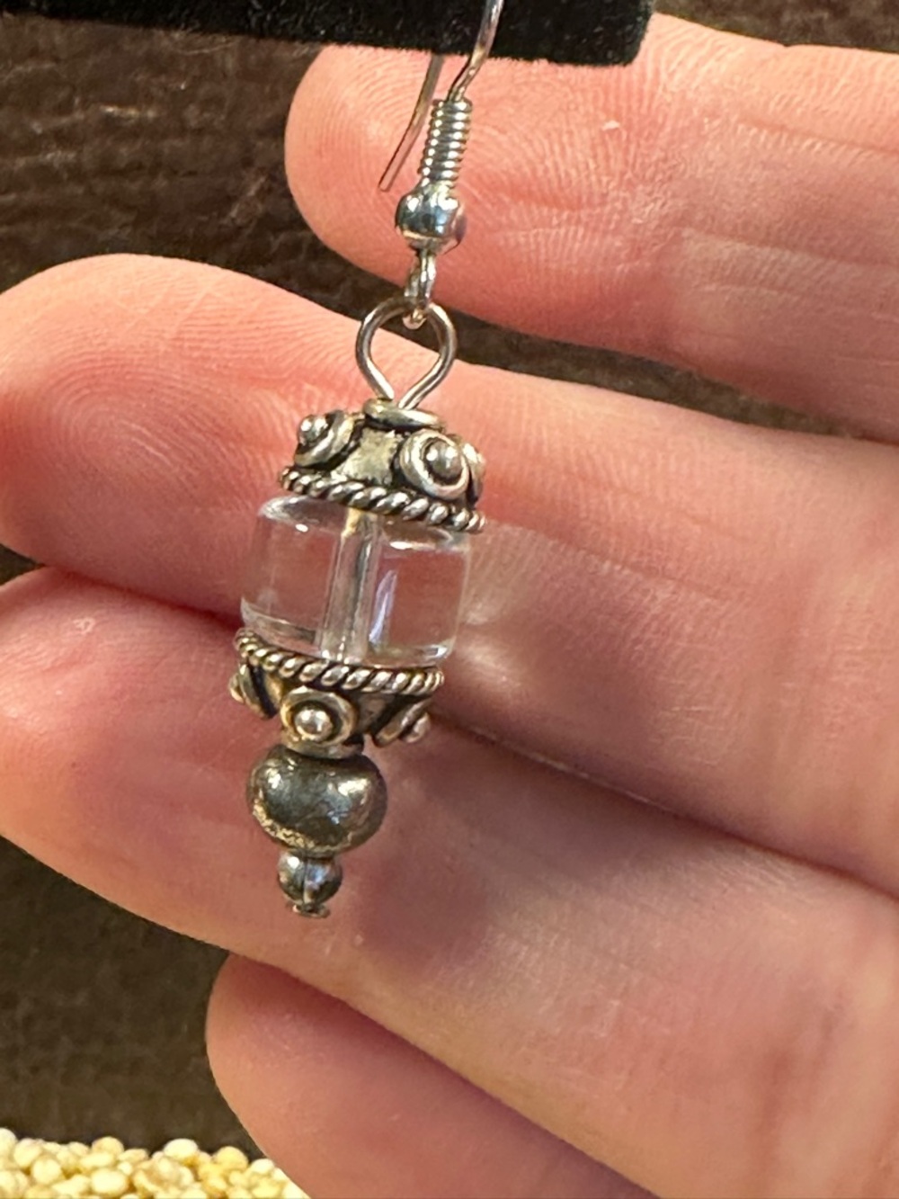 Clear Glass and Silver Drop Earrings - Women Jewelry - Picture 2 of 6